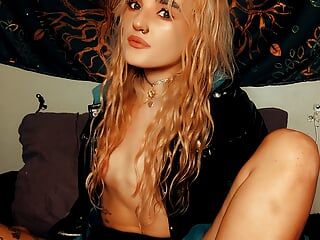Blonde Badass In Fake Leather Jacket And Lingerie Is Fingerfucking Herself, Shaking Ass, Undressing, Tasting Herself free video