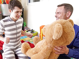 Twink Stepson And Stepdad Family Threesome With Stuffed Bear free video