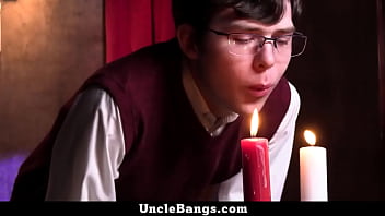 Catholic Boy Notices That Has A Boner Which Leads Him To Get On His Knees To Suck It - Unclebangs free video